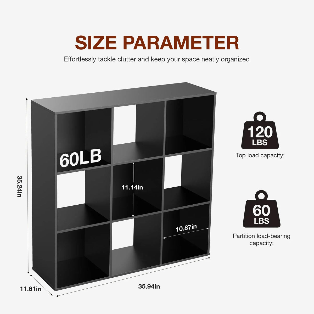 9-cube black wooden storage bookcase