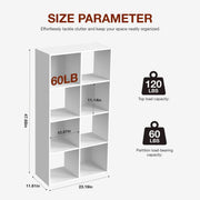 8-cube white wooden storage bookcase