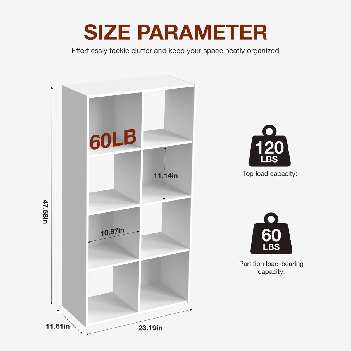 8-cube white wooden storage bookcase