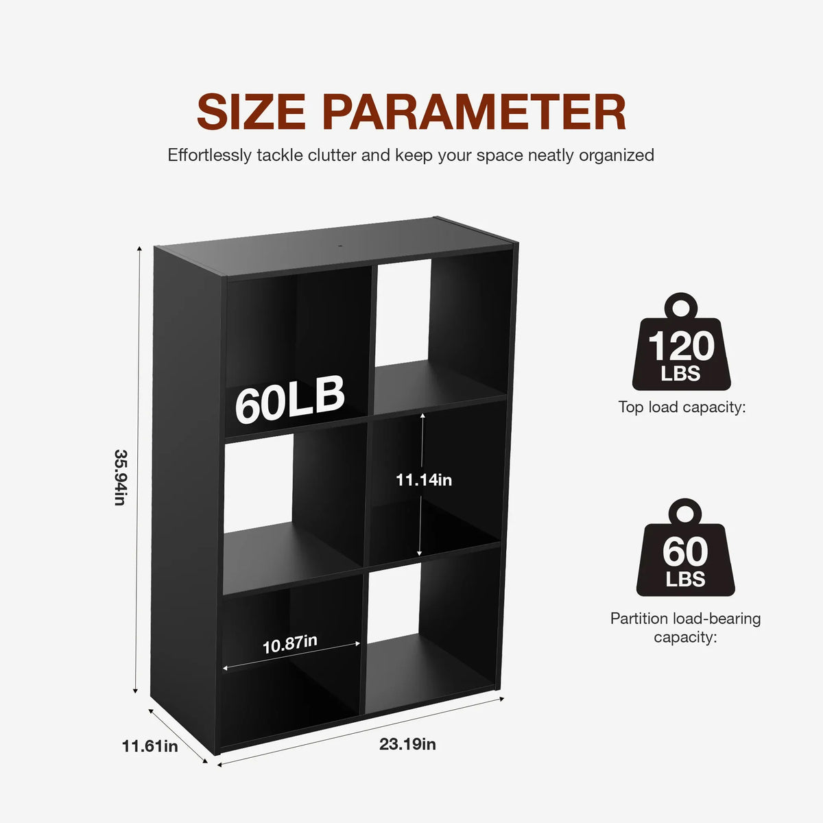 6-cube black wooden storage bookcase