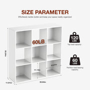 9-cube white wooden storage bookcase