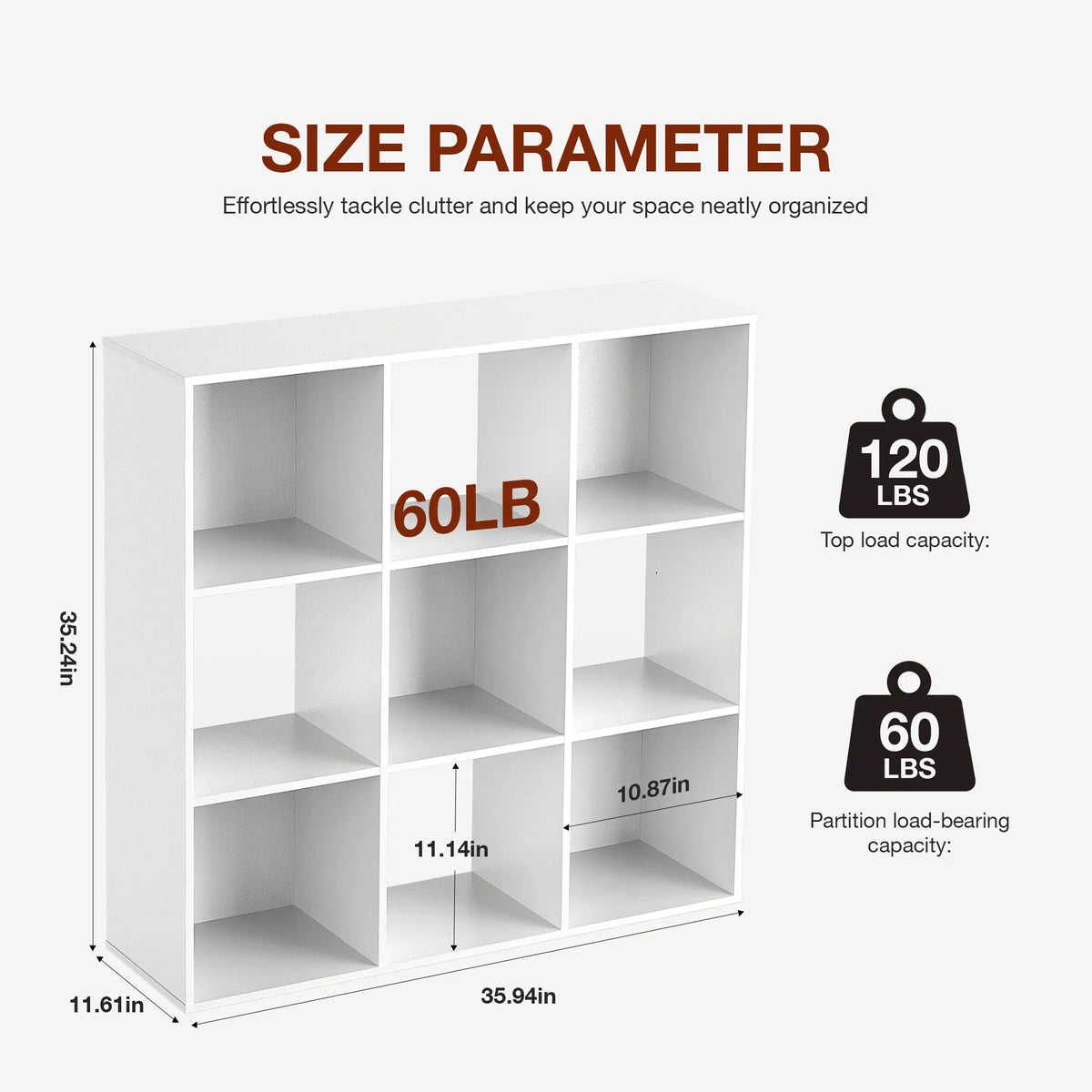 9-cube white wooden storage bookcase