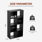 8-cube black wooden storage bookcase